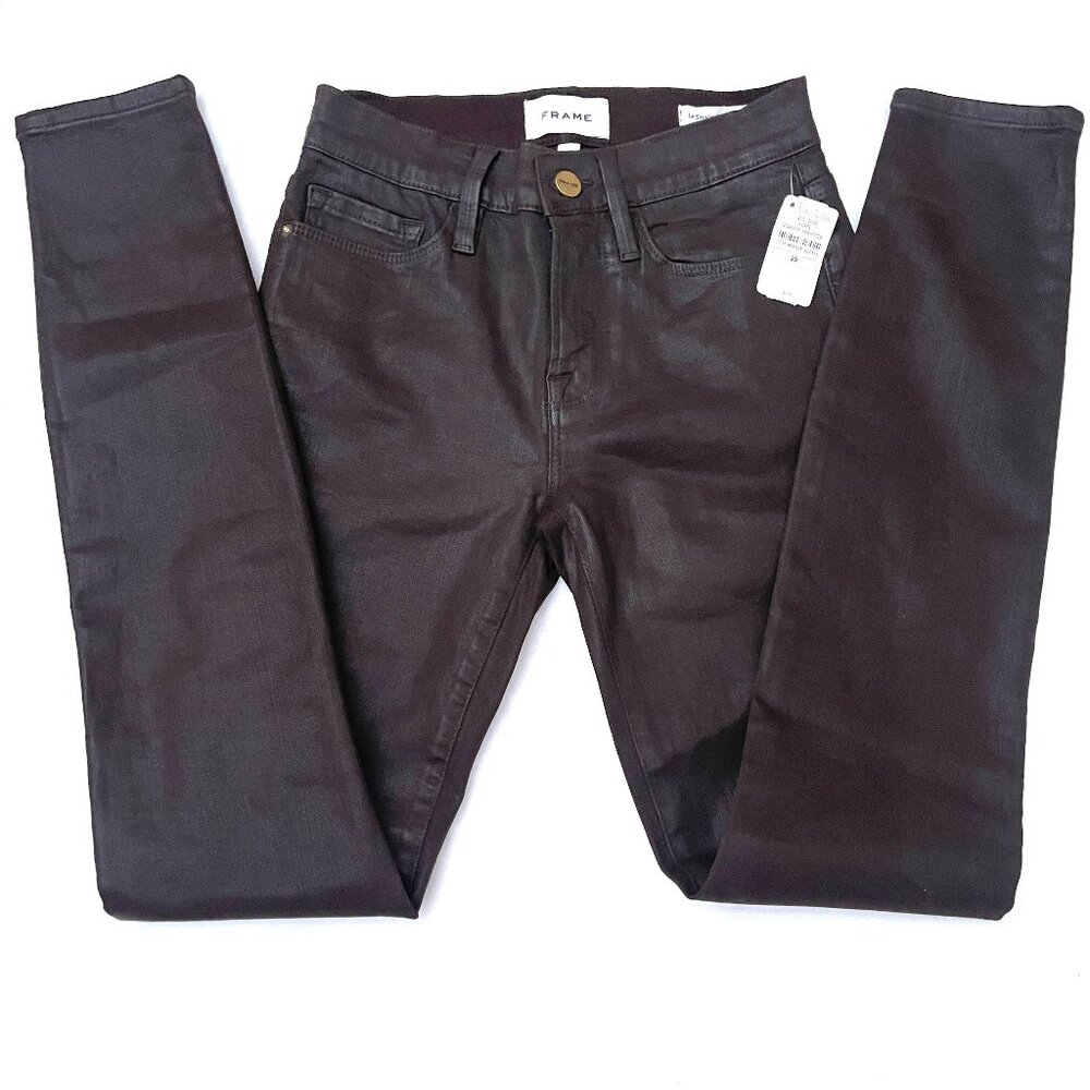 NWT $253 Frame le skinny de Jeanne coated black stretchy jeans 25 - Picture 2 of 12